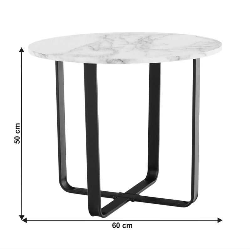 Konferenčný stolík, 60x60cm, biely mramor, čierny kov, SALINO