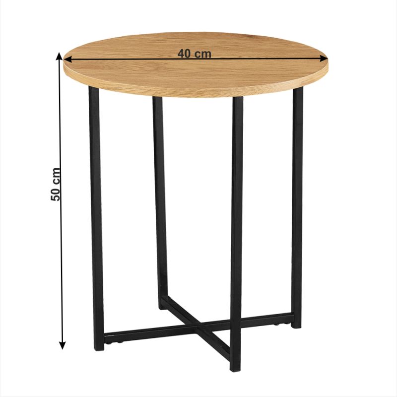 Príručný stolík, 40x40cm, dub, čierny kov, IMSAR