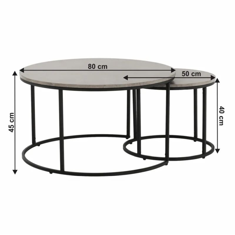 Set dvoch konferenčných stolíkov, 80x80cm, betón, čierny, IKLIN