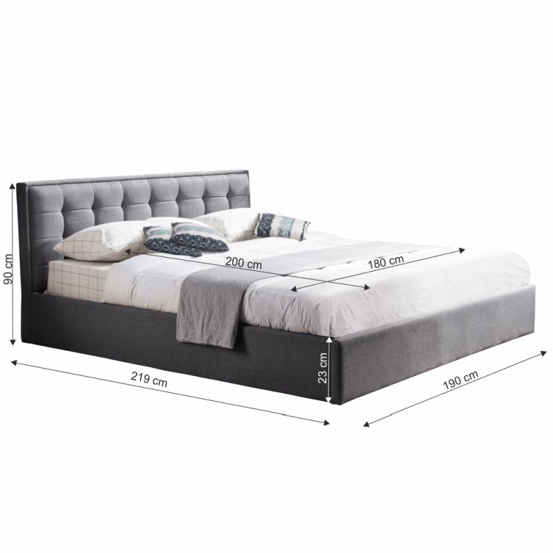 Manželská posteľ, 180x200, s roštom, sivá látka, ELSIE