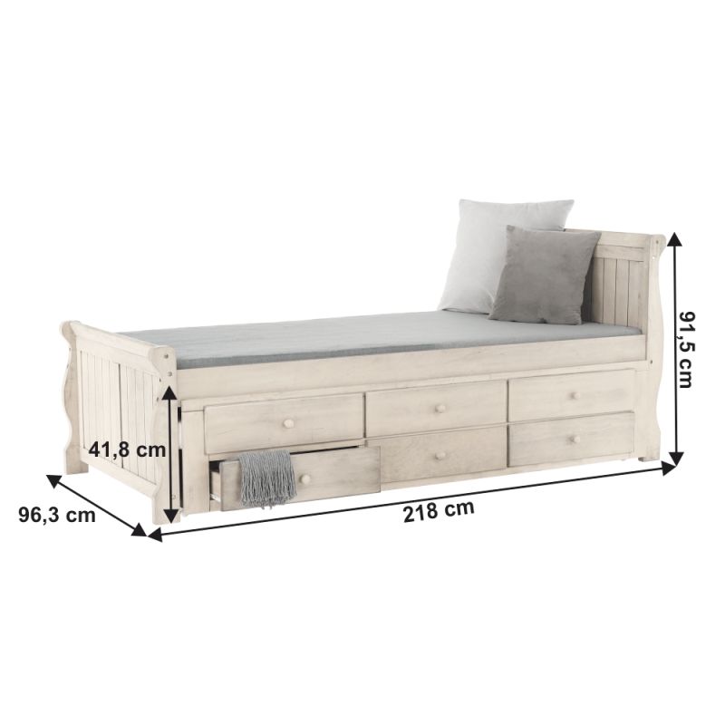 Posteľ s prístelkou, 90x200cm, antická biela, ANTIKO