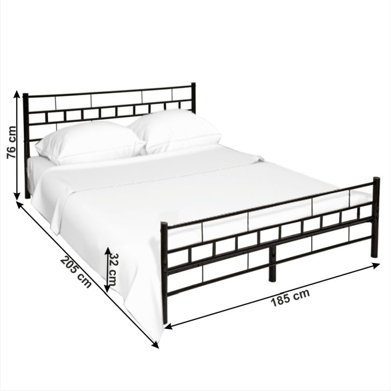Manželská posteľ, 180x200, s roštom, kovová, čierna, TAJGI