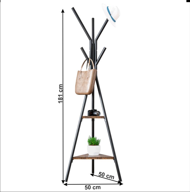 Vešiak, 181cm, čierny, dub smoke, PLENTO