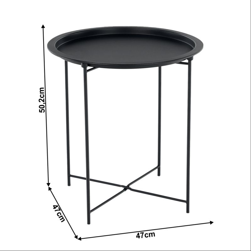 Príručný stolík s odnímateľnou táckou, 47x47cm, čierny, RENDER