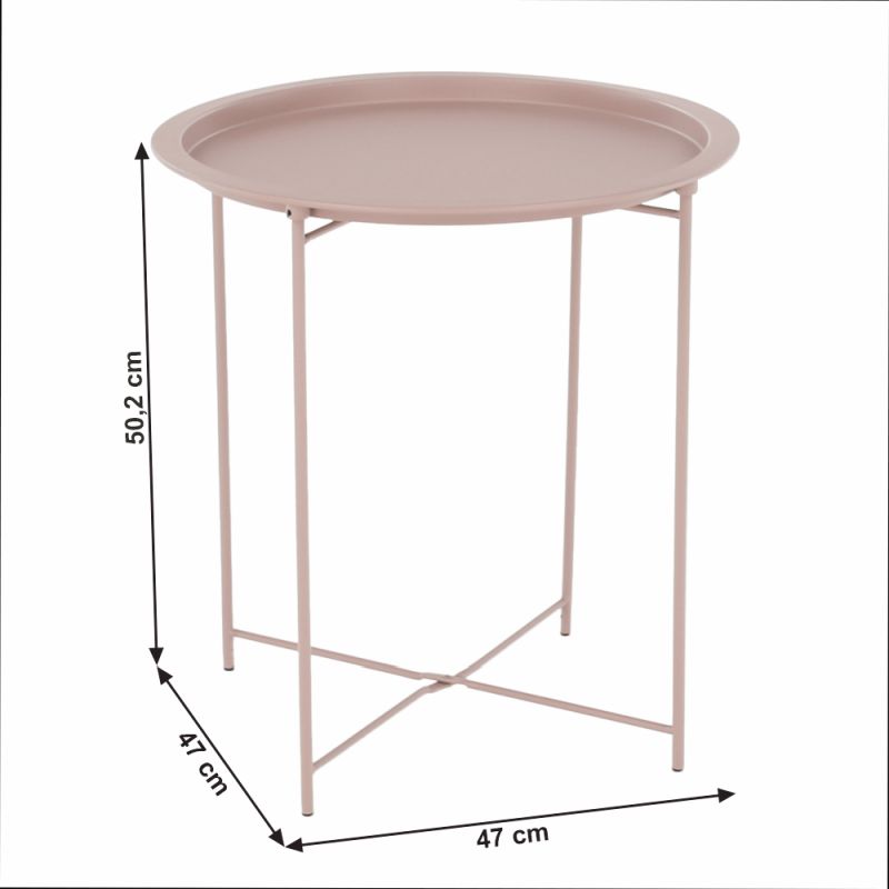 Príručný stolík s odnímateľnou táckou, 47x47cm, ružový, RENDER
