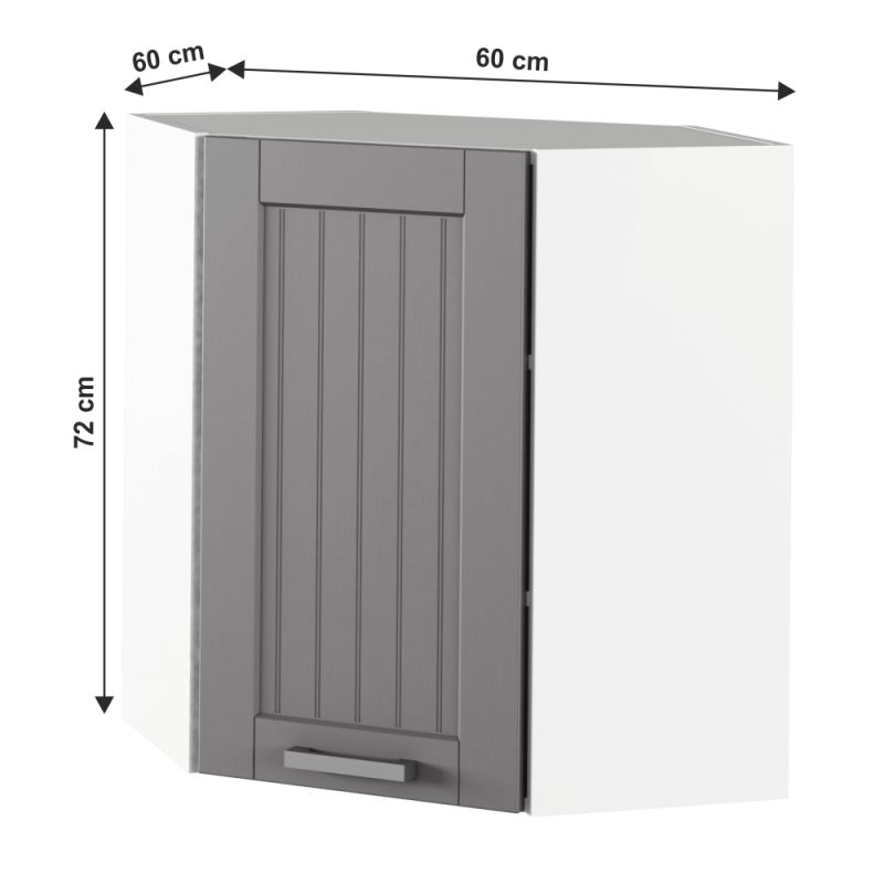 Horná skrinka rohová, 60cm, tmavosivá, biela, JULIA TYP 10