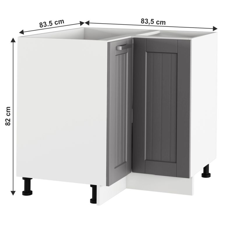 Spodná skrinka rohová, 83x83cm, tmavosivá, biela, JULIA TYP 62