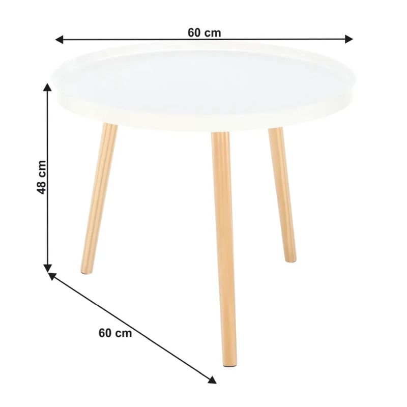 Príručný stolík, 60x60cm, biely, prírodný, SANSE TYP 1