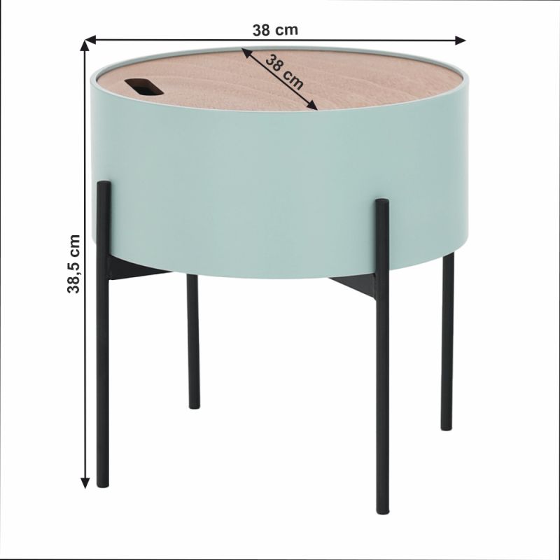 Príručný stolík, 38x38cm, neo mint, prírodný, čierny, MOSAI