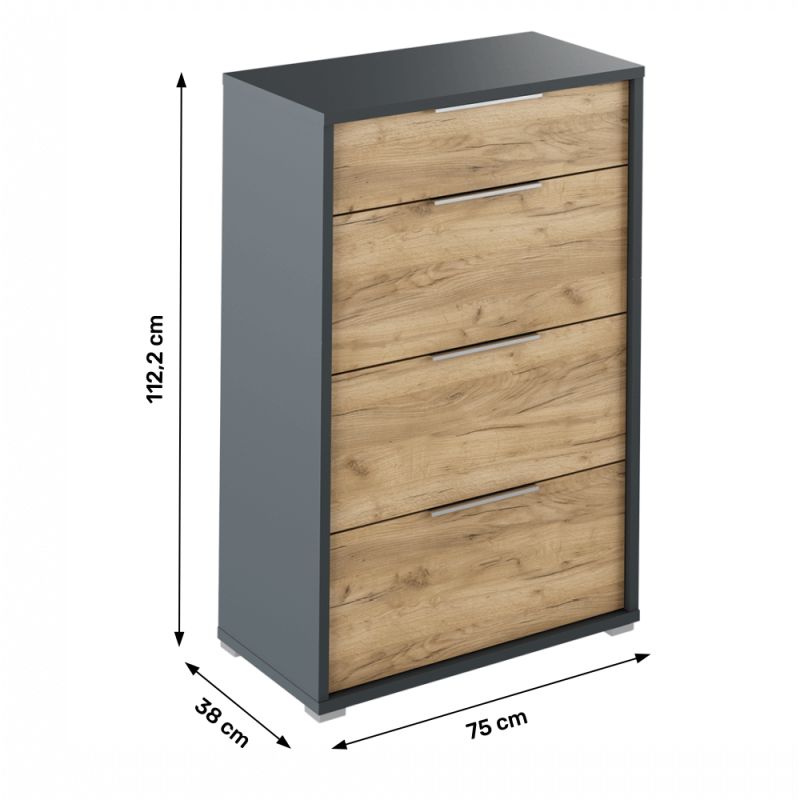 Komoda so šuplíkmi, 75cm, grafit, dub artisan, RIOMA NEW TYP 22