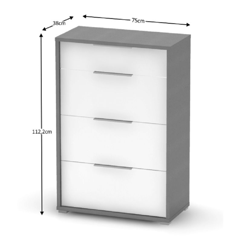 Komoda so šuplíkmi, 75cm, grafit, biela, RIOMA NEW TYP 22