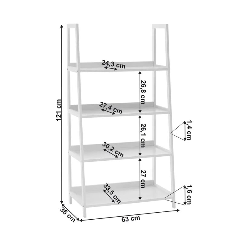 Regál, 63cm, 4-policový, biely, REON TYP 2