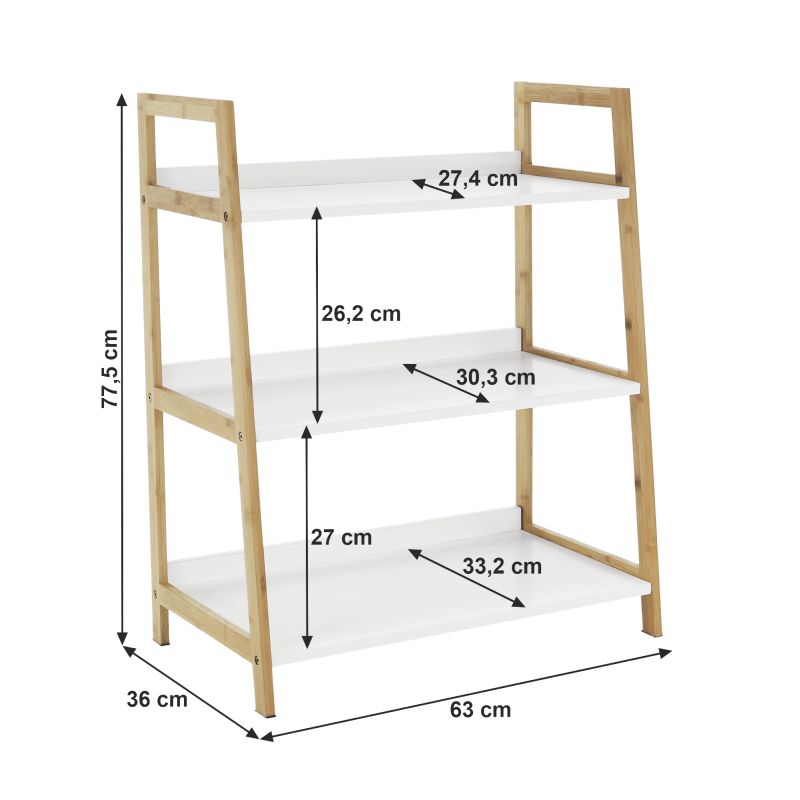Regál, 63cm, 3-policový, biely, prírodný, KOEN TYP 1
