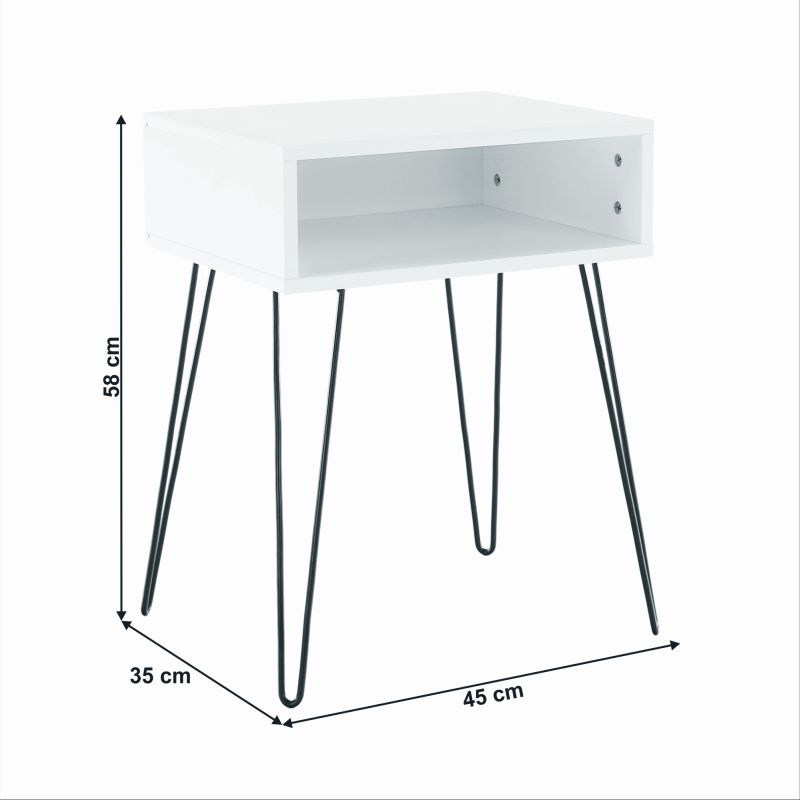 Príručný, nočný stolík, 45cm, biely, čierny, HONEJ