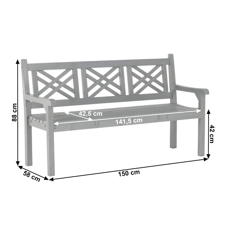 Záhradná lavička, 150cm, masív, sivý, FABLA