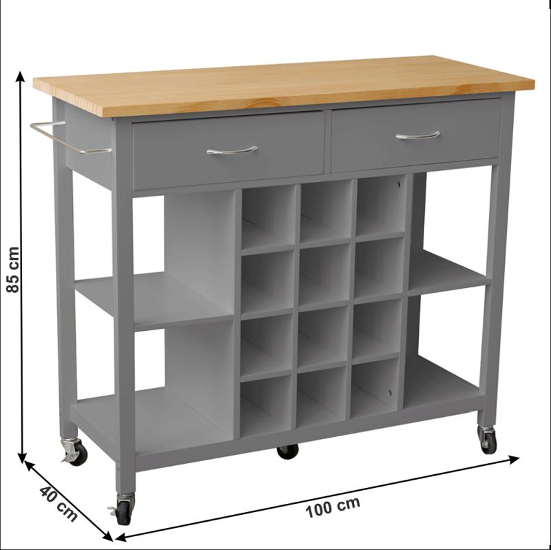 Servírovací vozík, 100cm, tmavosivý, prírodný, DILIA