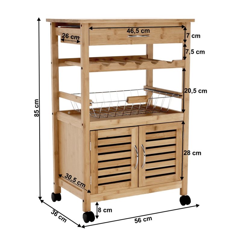 Servírovací vozík, 56cm, prírodný, NAVID