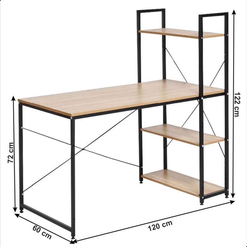 PC stôl, 120x60cm, viacúčelový stôl, dub, čierny, VEINA