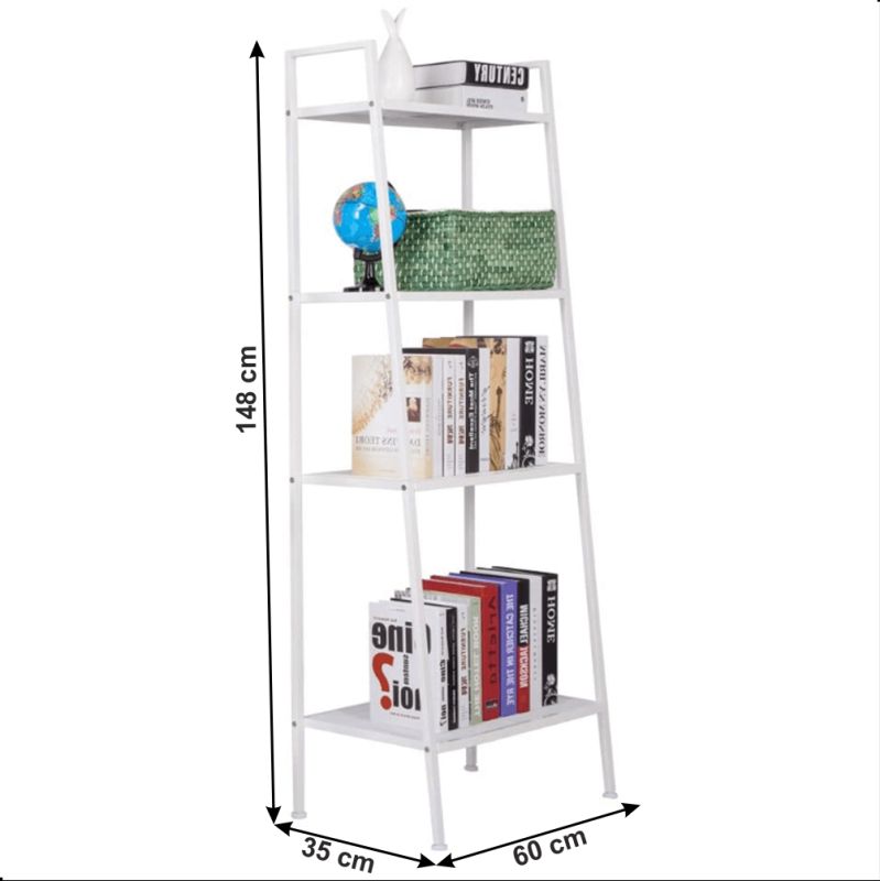 Regál, 60cm, 4-policový, kovový, biely, ALDEA