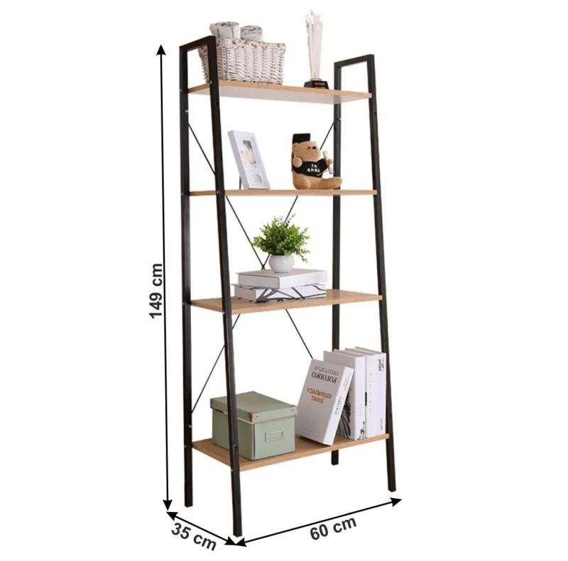 Regál, 60cm, 4-policový, dub, čierny, THEA