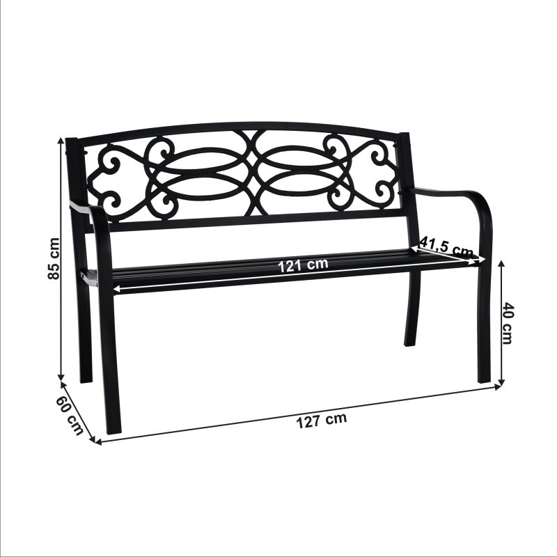 Záhradná lavička, 127cm, kov, čierna, VENDA