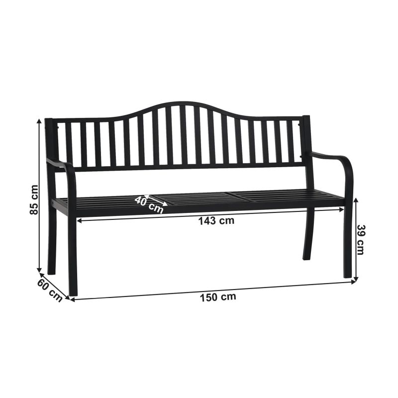 Záhradná lavička, so stolíkom, 150 cm, kov, čierna, DAGNO