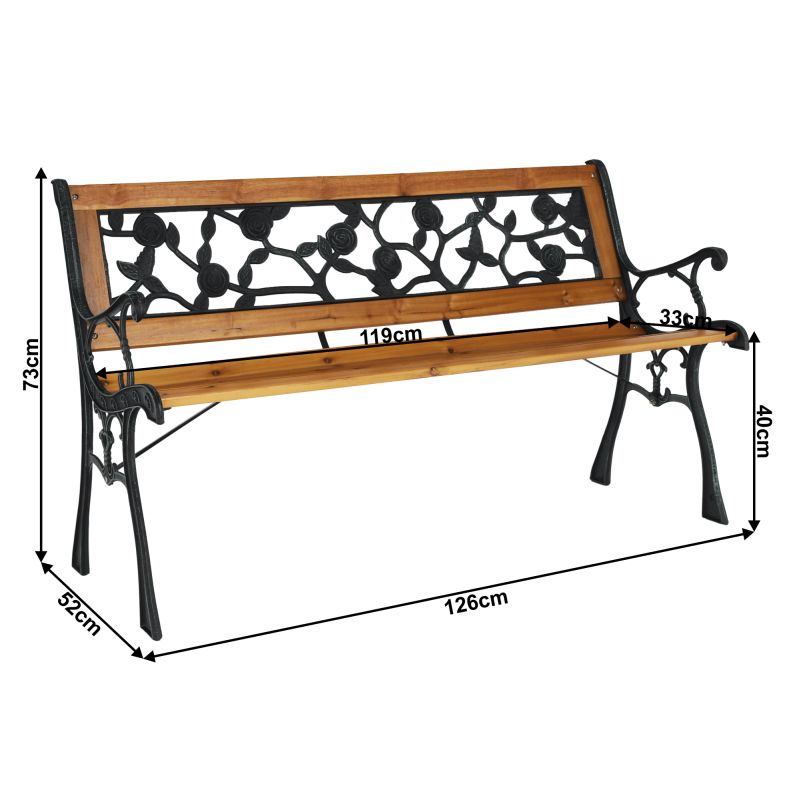 Záhradná lavička, 126cm, kov čierny, masív prírodný, FAIZA