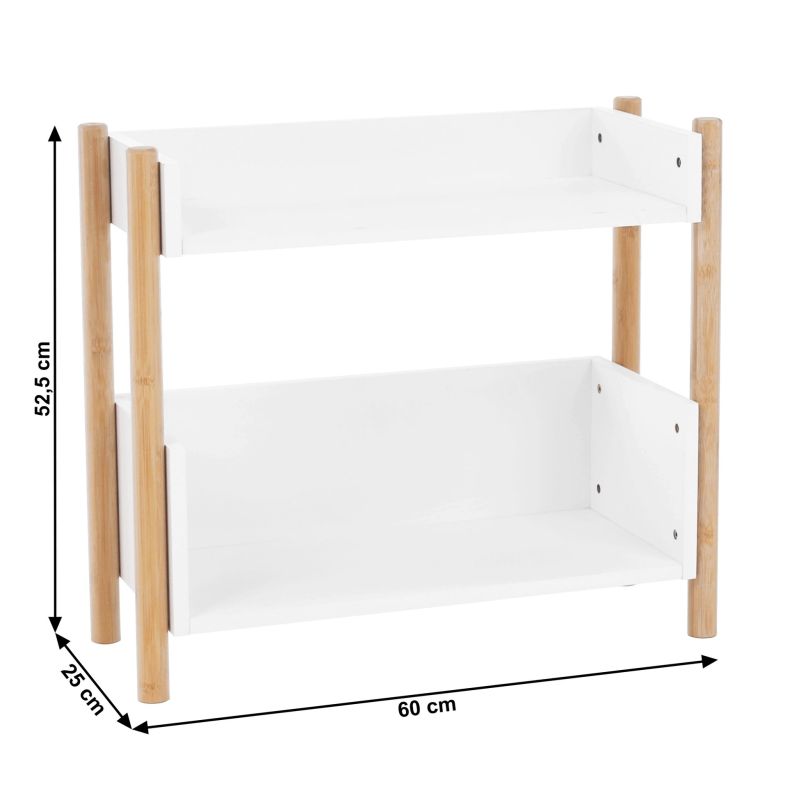 2-poličkový regál, 60cm, bambus, prírodný, biely, BALTIKA TYP 1