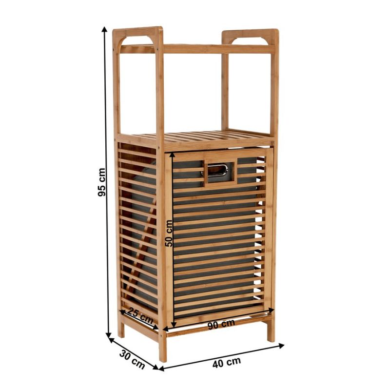 Kôš na bielizeň, 40cm, bambus prírodný, sivá látka, KERI NEW