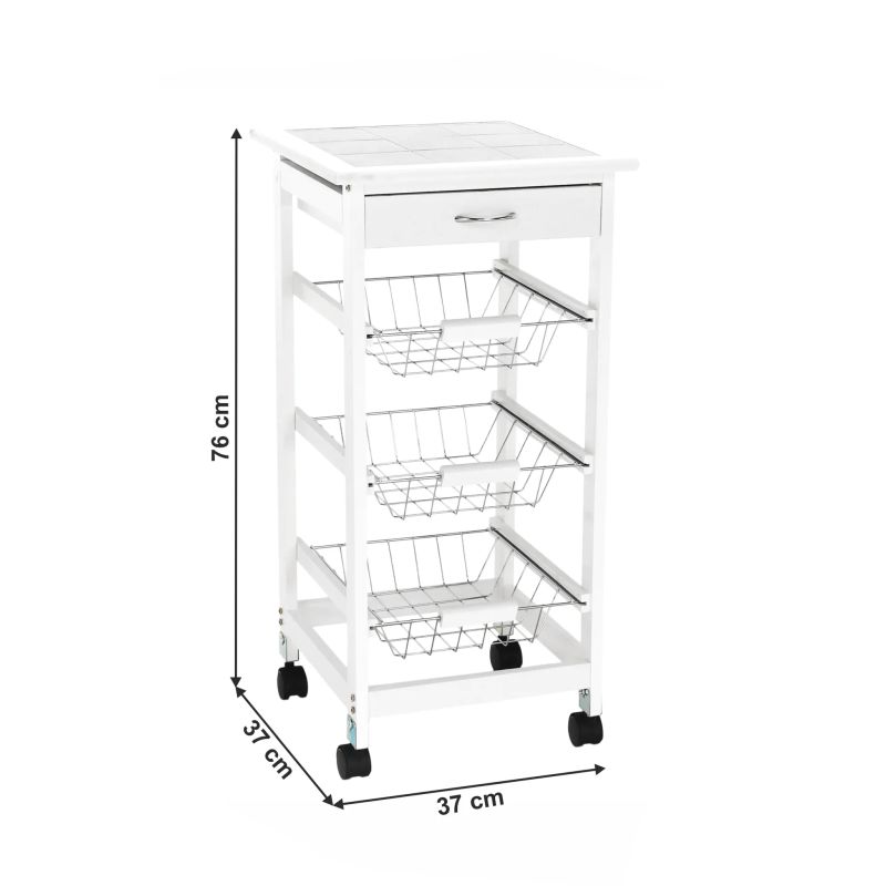 Servírovací vozík, 37cm, biely, KORUS