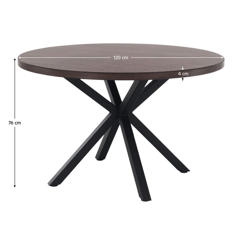 Jedálenský stôl, okrúhly 120cm, MDF, tmavý dub, čierny, MEDOR
