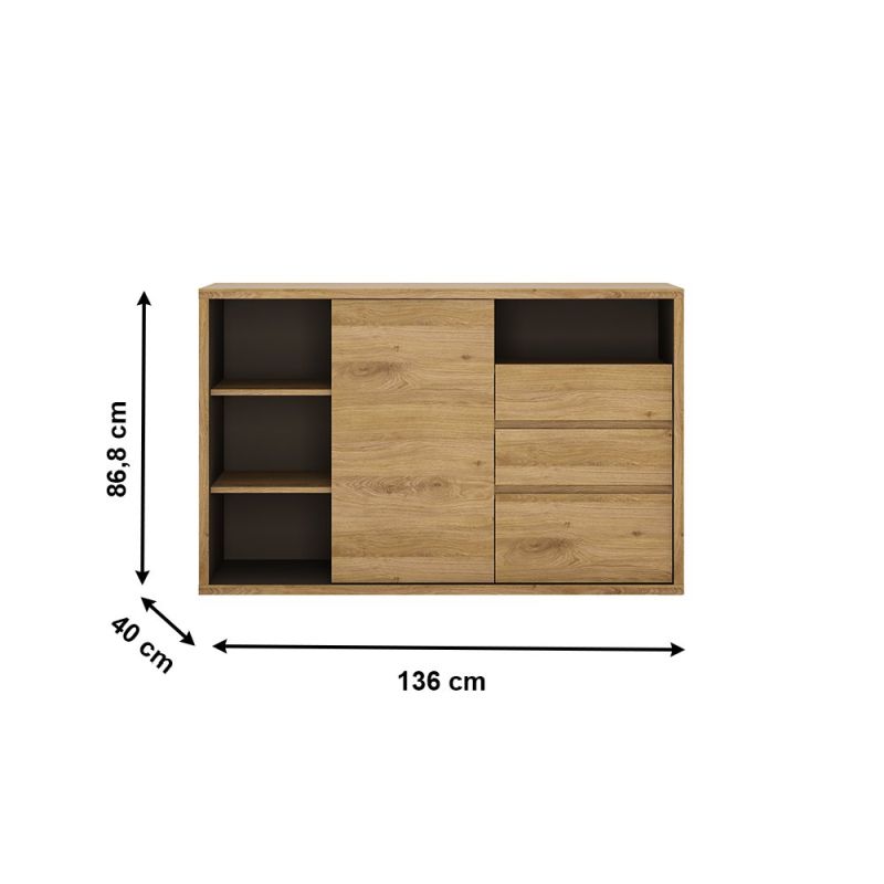 Komoda, 136cm, kombinovaná, dub shetland, SHELDON TYP 43