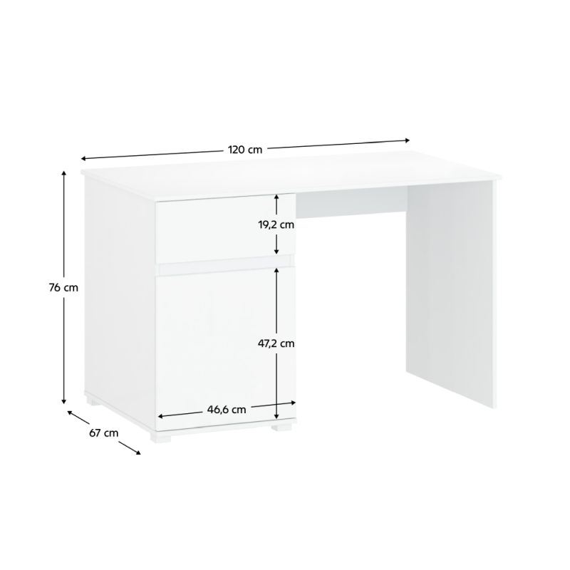 PC stôl, 120x67cm, biely lesk, LINDY 1D1S