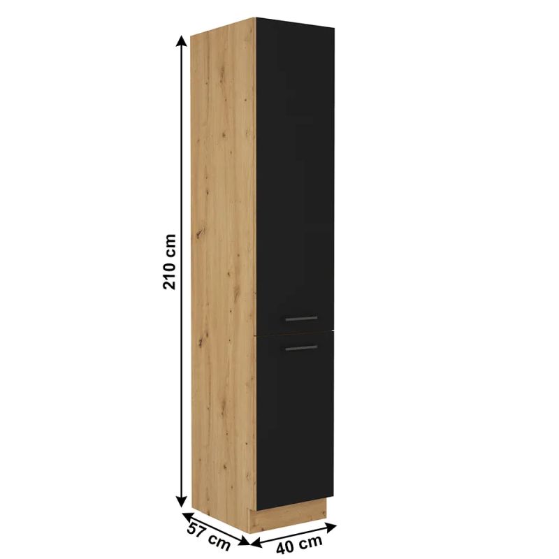 Potravinová skrinka, 40cm, čierna, dub artisan, MONRO 40 DK-210 2F