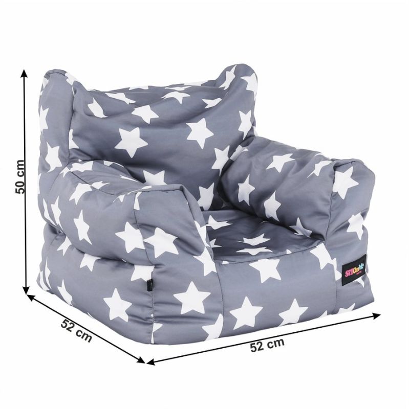 Sedací vak, 52cm, sivý, biely, vzor hviezdy, LURKO