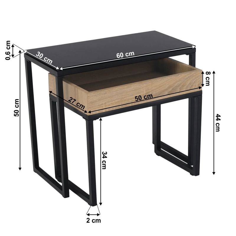 Set dvoch konferenčných stolíkov, 60x30cm, dub, čierny, DAGOR