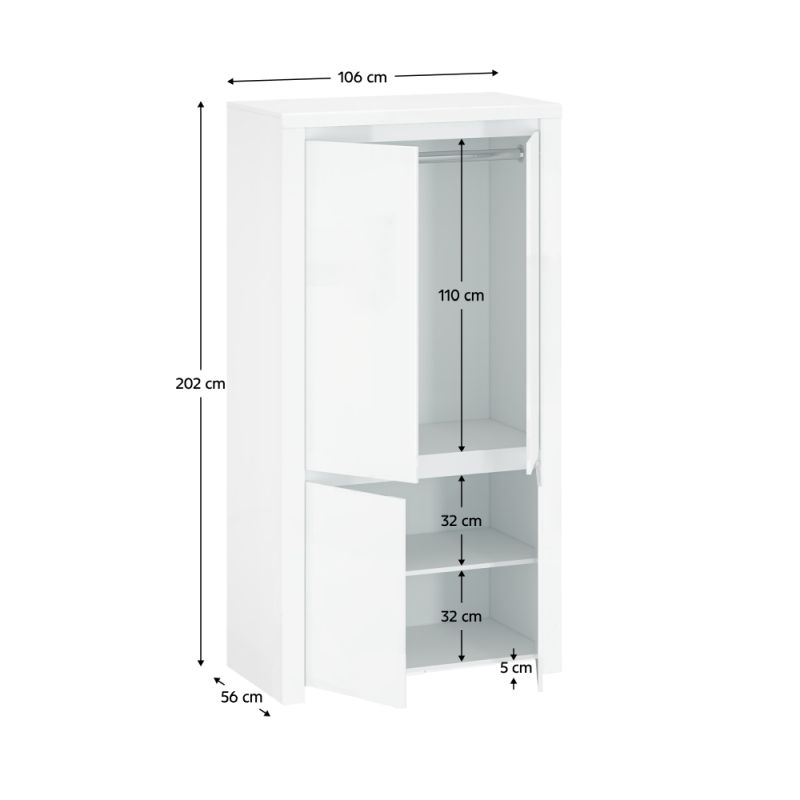 Skriňa, 106cm, kombinovaná, biely lesk, LINDY 4D