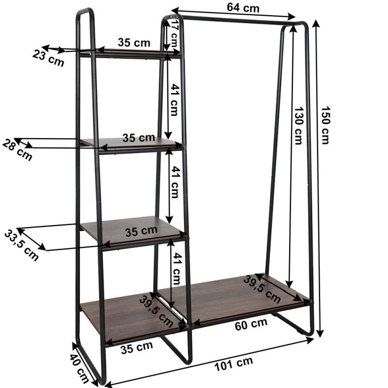 Šatníkový organizér, 101cm, čierny, orech, kov, MDF, ROBYN