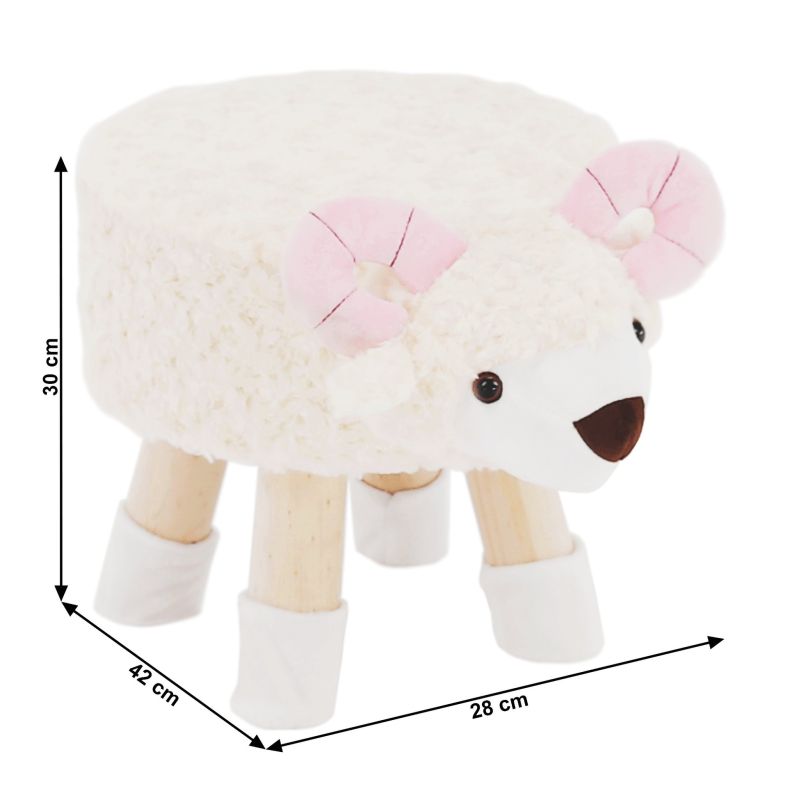 Taburet v tvare ovečky, 42cm, látka biela a ružová, prírodný, LOLA