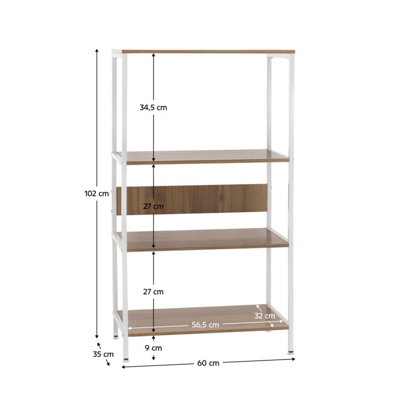 Regál, 60cm, 4-policový, biely, dub sonoma, SALVE