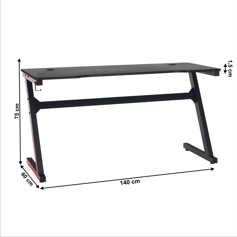 Herný stôl, 140x60cm, čierny, červený, MACKENZIE 140