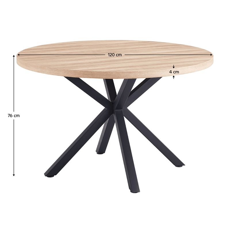 Jedálenský stôl, okrúhly 120cm, MDF, dub sonoma, čierny, MEDOR