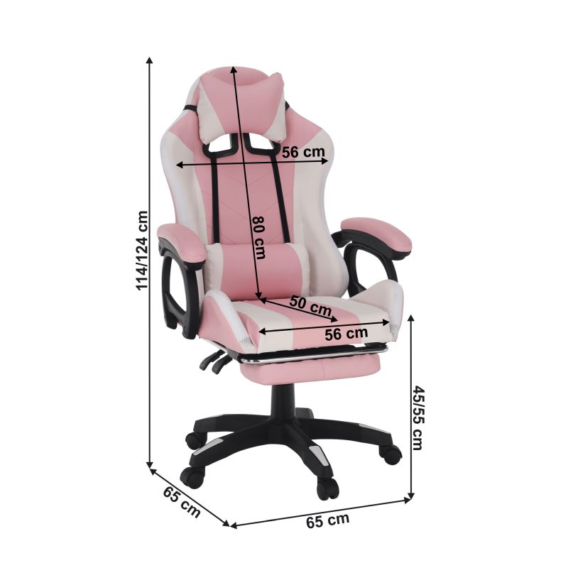 Kancelárske, herné kreslo, s RGB LED podsvietením, ružová a biela ekokoža, JOVELA