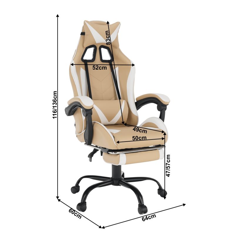 Kancelárske, herné kreslo, béžová a biela ekokoža, OZGE 2 NEW