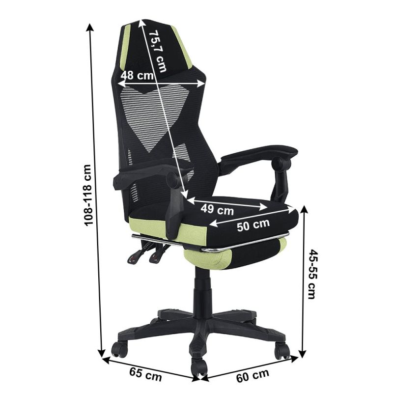 Kancelárske, herné kreslo, čierna a zelená sieťovina, JORIK