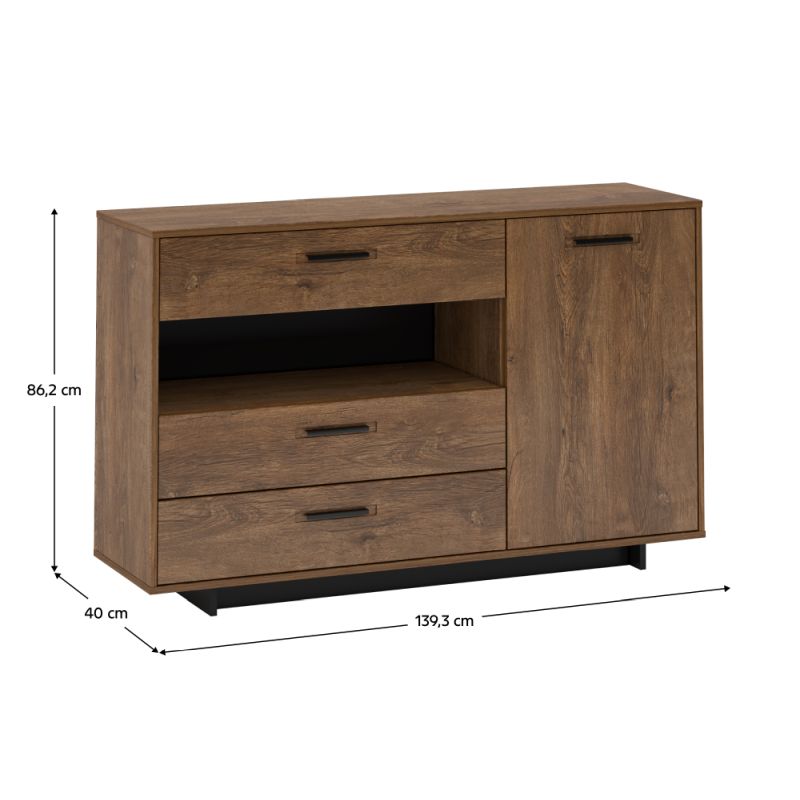 Komoda, 139cm, kombinovaná, dub bolzano, čierna, DELIS E