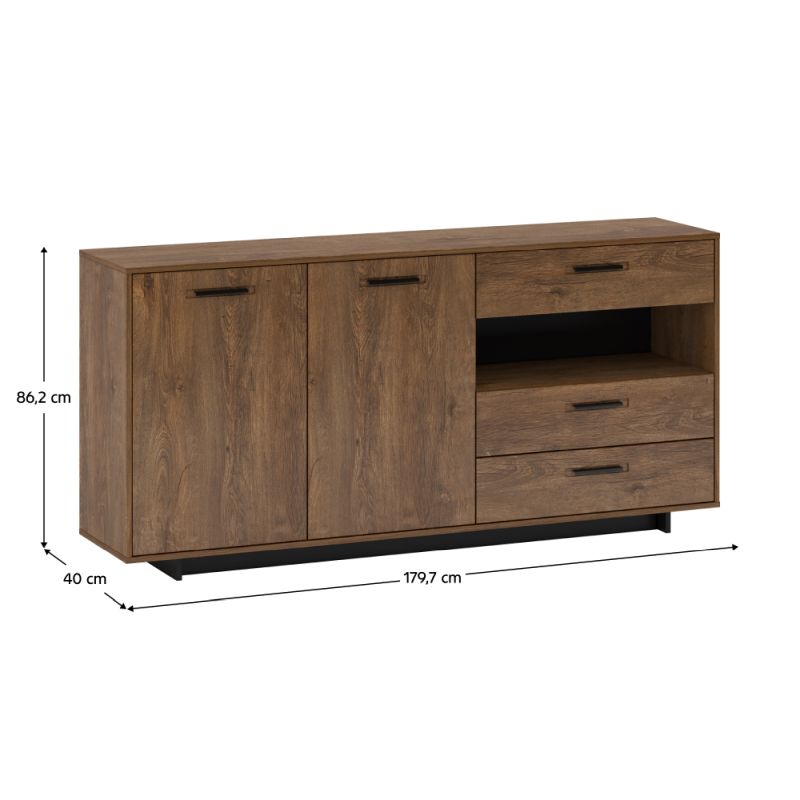 Komoda, 180cm, kombinovaná, dub bolzano, čierna, DELIS G