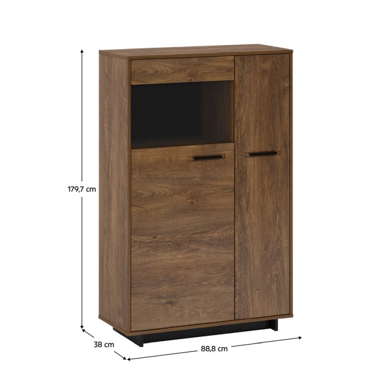 Komoda, vitrína, 89cm, dub bolzano, čierna, ľavá, DELIS C1