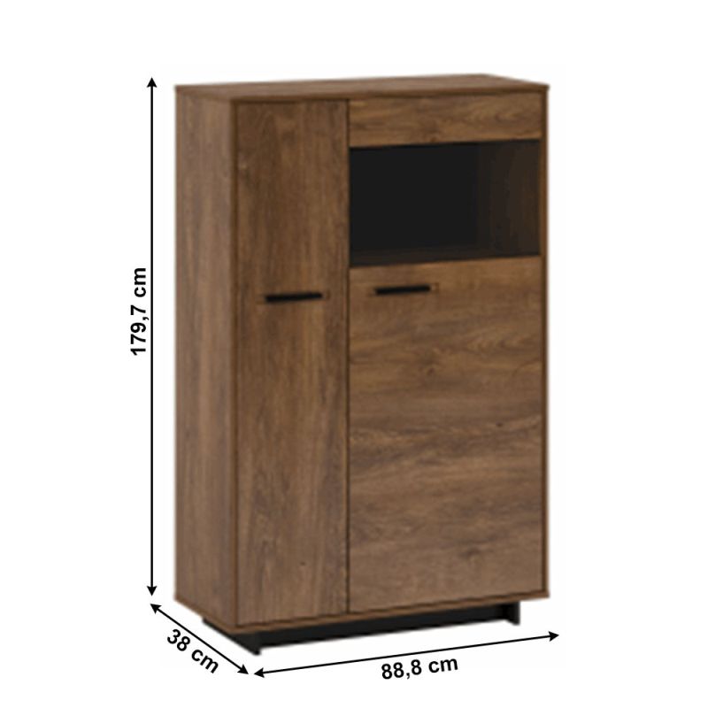 Komoda, vitrína, 89cm, dub bolzano, čierna, pravá, DELIS C2
