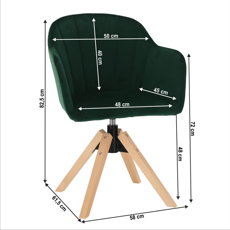Otočné kreslo, buk drevo, smaragdová látka, DALIO